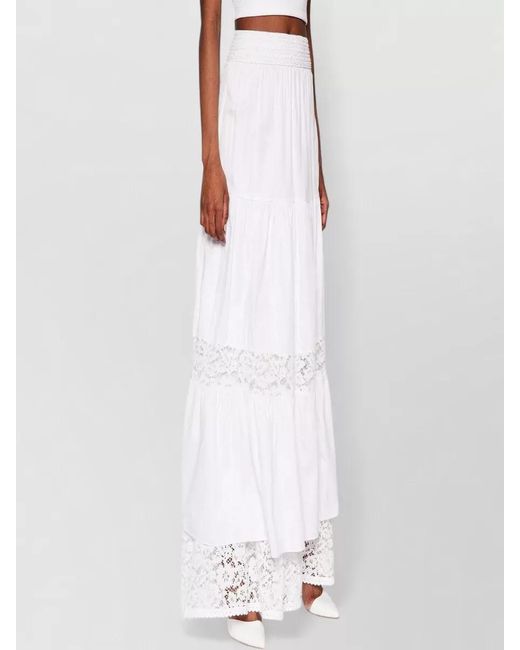 Guess White High Waist Maxi Skirt Lace Tiers