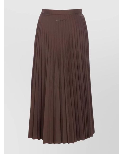 MM6 by Maison Martin Margiela Brown Midi Pleated Skirt High Waist Design