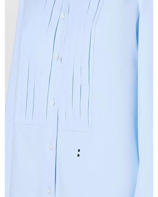 Fendi Blue Shirt Tailored Collar Long Sleeves Pleated Front