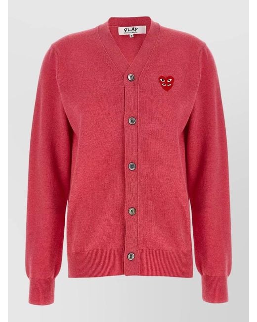 COMME DES GARÇONS PLAY Red Twin Emblem V Neck Knit Cardigan