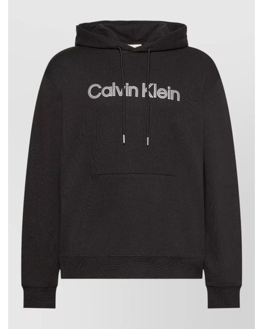 Calvin Klein Black Hoodie Terry Drawstring Hood Kangaroo Pocket for men