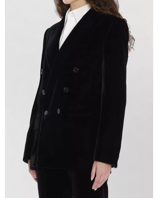 Saint Laurent Black Velvet Double-Breasted Blazer