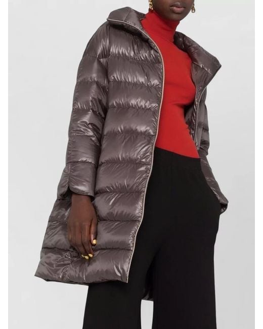 Herno Gray Matilde Long Down Jacket High Collar