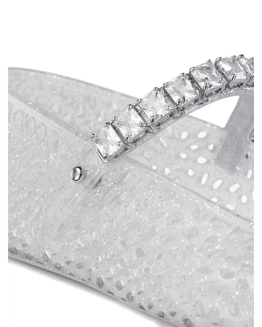 Jimmy Choo White Jelly Ballet Flats Square Toe Rhinestones