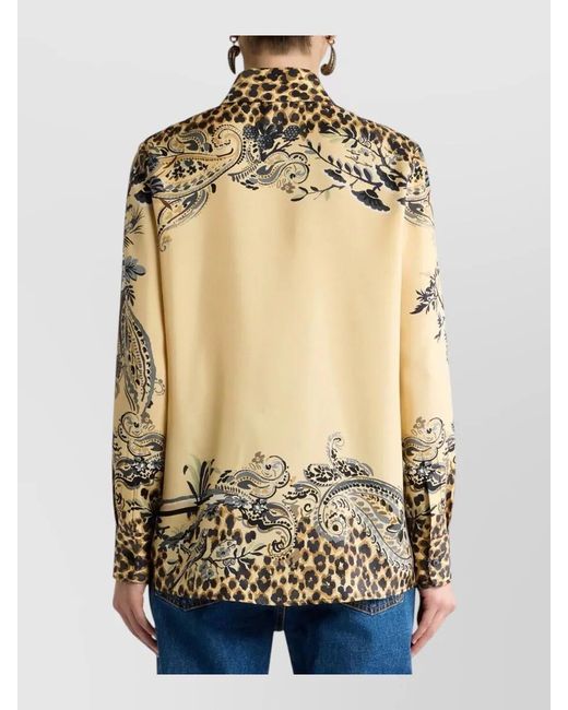 Etro Multicolor Silk Shirt Leopard Floral Placed Print