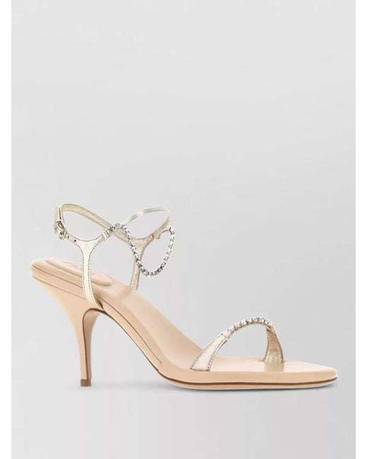 Chloé Natural Zia Leather Sandals Embellished Straps Kitten Heel
