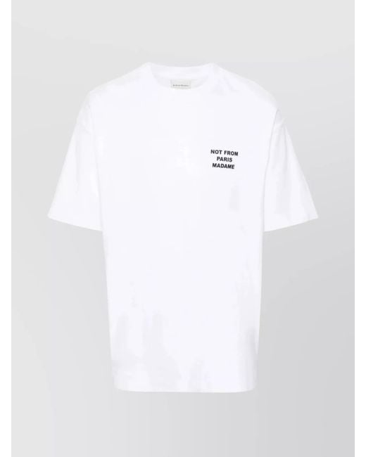 Drole de Monsieur White Cotton Slogan Crew-Neck T-Shirt for men