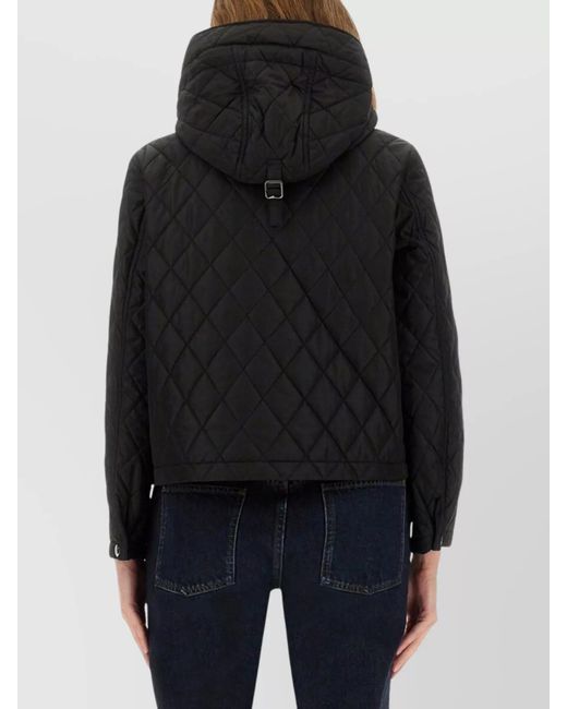 Burberry Black Quilted Hooded Jacket Front Pockets