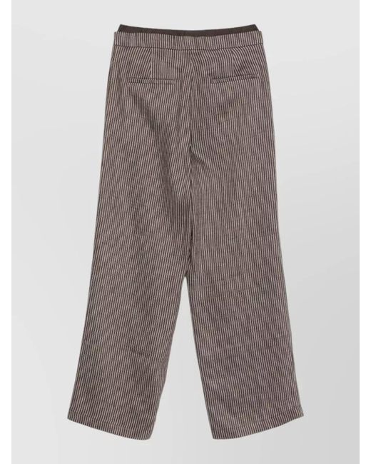 Alysi Gray Striped Trousers Elastic Waistband Back Pockets