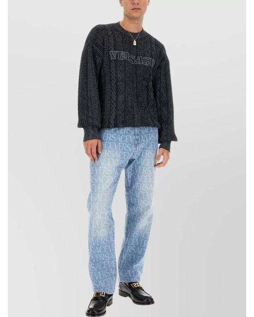 Versace Blue Slim-Fit Cotton Jumper for men