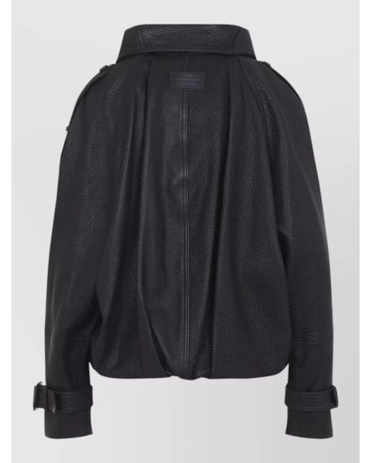 Acne Black Cropped Leather Bomber Jacket High Collar