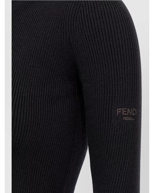 Fendi Black Wool Silk Ribbed Hooded Mini Dress