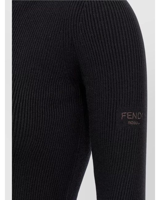 Fendi Black Wool Silk Ribbed Hooded Mini Dress