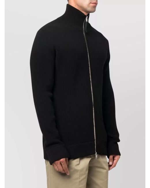 Maison Margiela Black Ribbed High Neck Zip-Up Cardigan for men