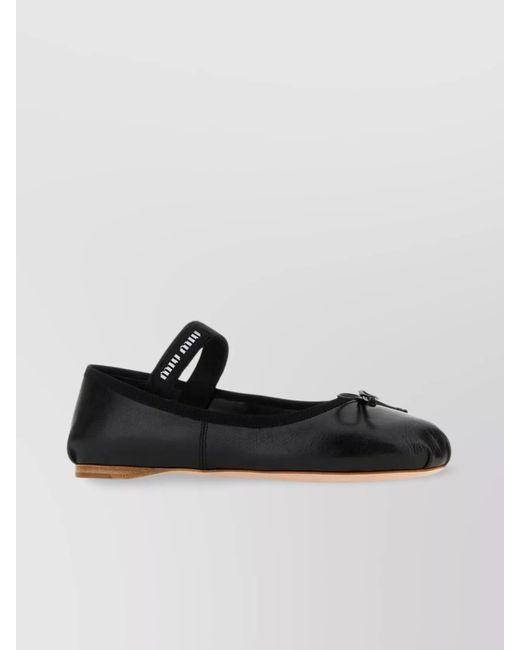 Miu Miu White Leather Ballerinas With Round Toe And Bow