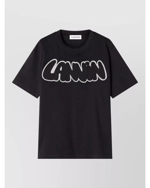 Lanvin Black Cotton Embroidered Logo T-Shirt for men
