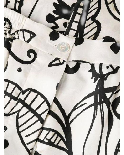 F.R.S For Restless Sleepers White Silk Palazzo Trousers Abstract Floral Print