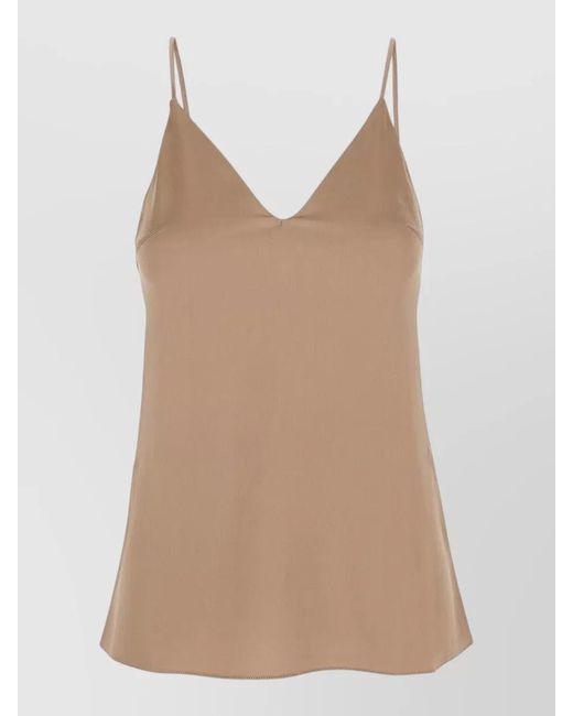 Brunello Cucinelli Natural Silk V-Neck Sleeveless Top