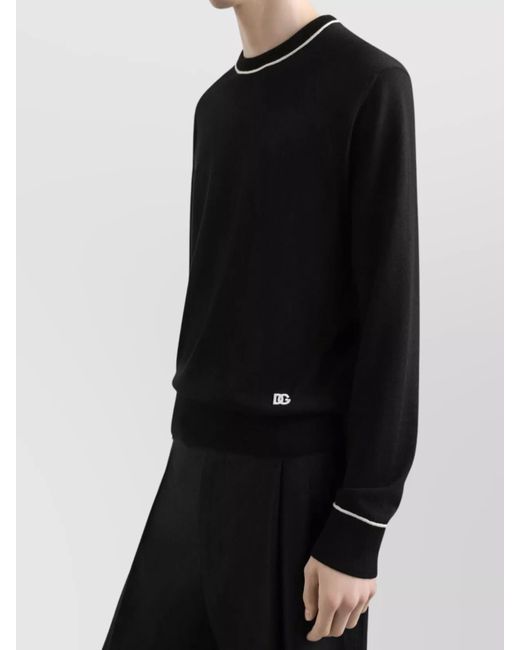 Dolce & Gabbana Black Virgin Wool Logo-Embroidered Crew-Neck Sweater for men