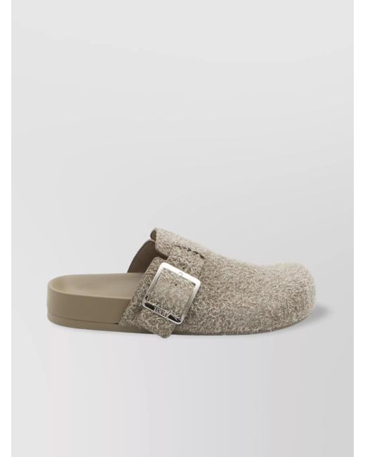 Loewe Natural Brushed Suede Buckle Clogs With Rubber Sole
