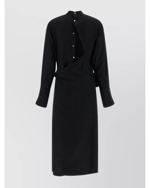 The Row Black High Neck Long Sleeve Dress With Waist Tie
