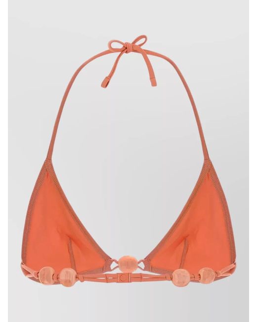 Eres Red Halter Nylon Alva Triangle Bead Bikini Top