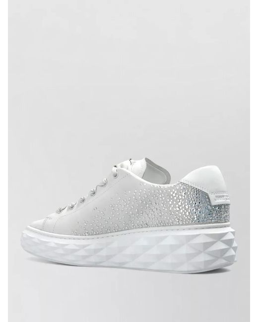 Jimmy Choo White Crystal-Embellished Leather Lace-Up Sneakers