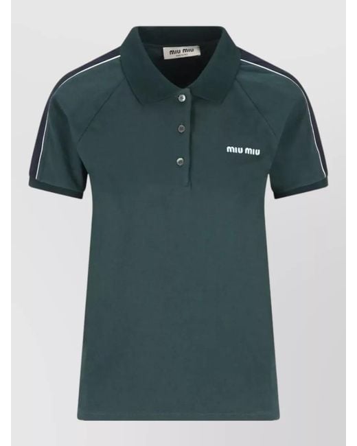 Miu Miu Green Two Tone Cotton Polo Shirt