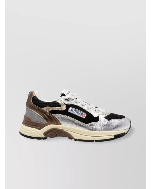 Autry Metallic Low Top Sneakers With Leather And Mesh