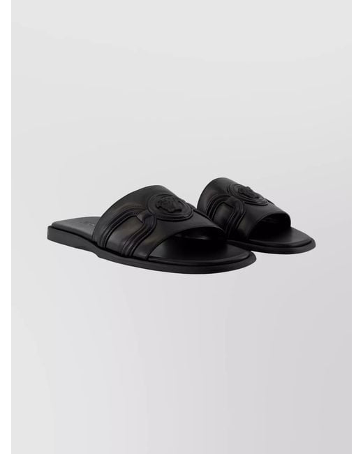 Versace Blue Leather Sandals Flat Sole Open Toe for men