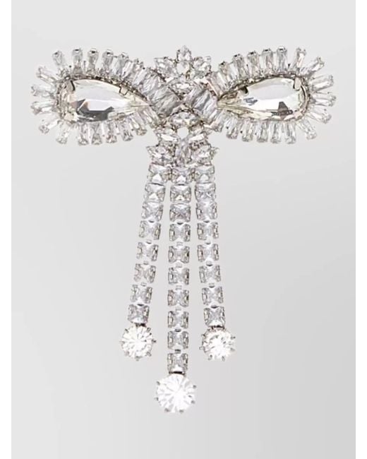 Alessandra Rich White Bow Metal Pin Rhinestone Statement Piece