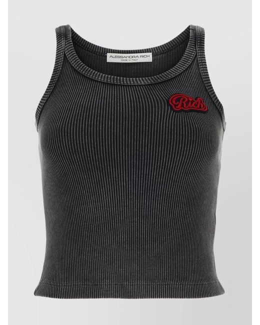 Alessandra Rich Black Ribbed Cotton Tank Top