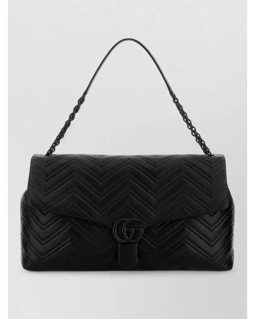 Gucci Black Shoulder Bag Chevron Pattern Chain Strap
