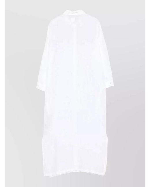 120% Lino White Linen Longline Shirt Dress Side Slits