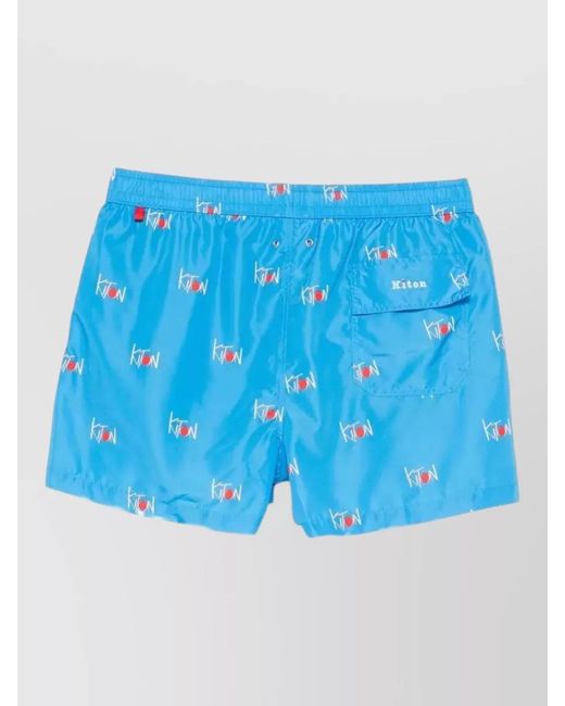 Kiton Blue Logo Print Swim Shorts for men