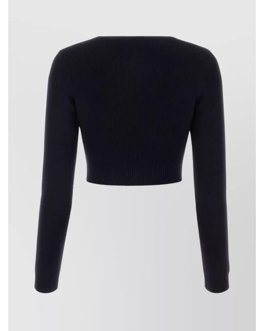 Jil Sander Blue Wool Cropped V-Neck Sweater