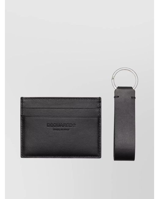 DSquared² Black Leather Card Holder And Keychain Gift Set for men
