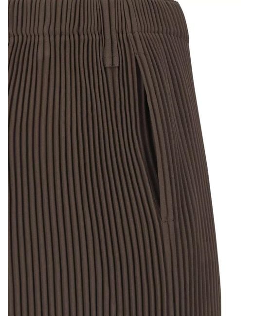 Homme Plissé Issey Miyake Brown Tailored Straight Pants Pleats Pockets Buttons for men