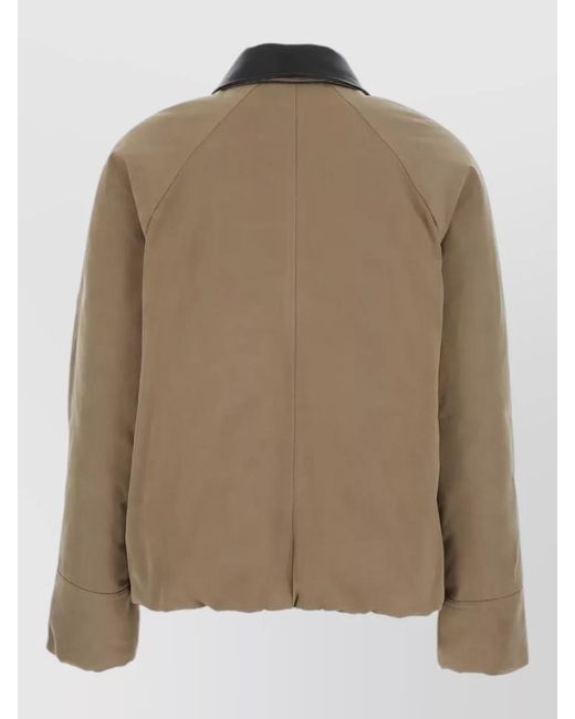 Brunello Cucinelli Brown High Collar Coat Front Pockets Leather Detail