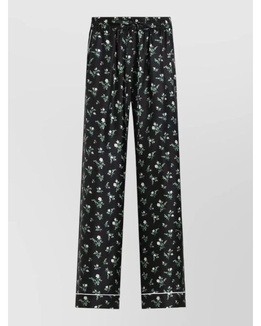 Dolce & Gabbana Gray Wide Leg Trousers Contrast Piping Floral Pattern
