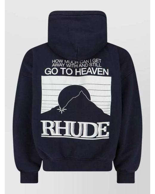 Rhude Blue Hooded Sweatshirt Kangaroo Pocket Ribbed Cuffs Hem for men