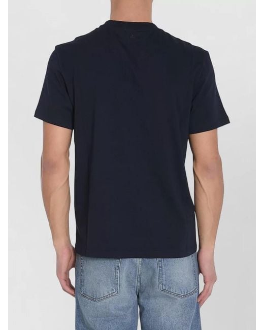 AMI Blue Cotton Ribbed Crewneck Short-Sleeve T-Shirt for men