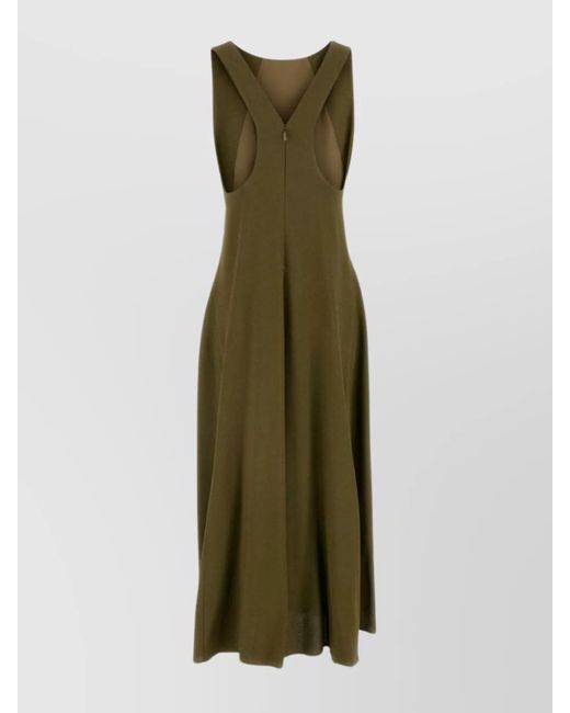 Fendi Green Halterneck V-Neck Midi Dress