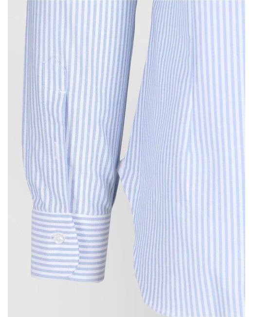 Barba Napoli Blue Striped Button Down Collar Shirt Long Sleeves for men