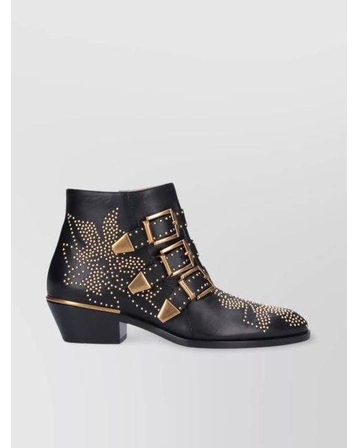 Chloé Black Susan Studded Leather Ankle Boots