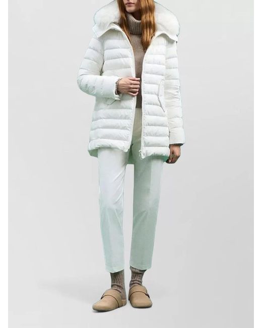 Peuterey White Long Jacket Front Pockets Fur Hood Quilting