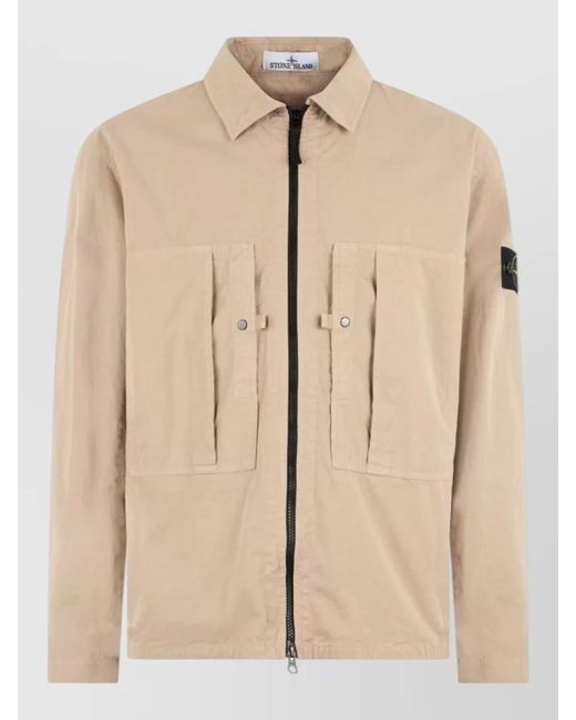 Stone Island Natural Cotton Jacket Collared Long Sleeves Buttoned Pockets for men
