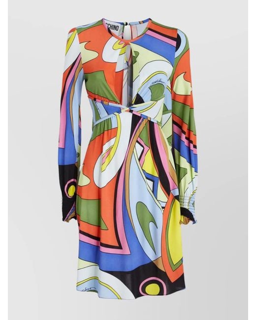Moschino Blue Printed Cutout Mini Dress
