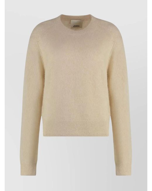 Isabel Marant Natural Cashmere Silk Alpaca Wool Ribbed Long-Sleeve Crew-Neck Sweater