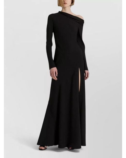 Alberta Ferretti Black One Shoulder Long Sleeve Draped Gown